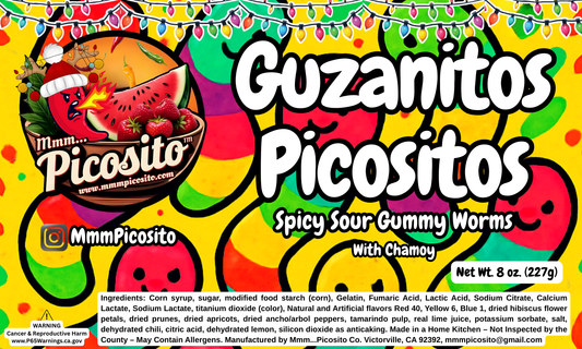 Guzanitos Picositos - Spicy Gummy Worms 8oz (Christmas Collection)